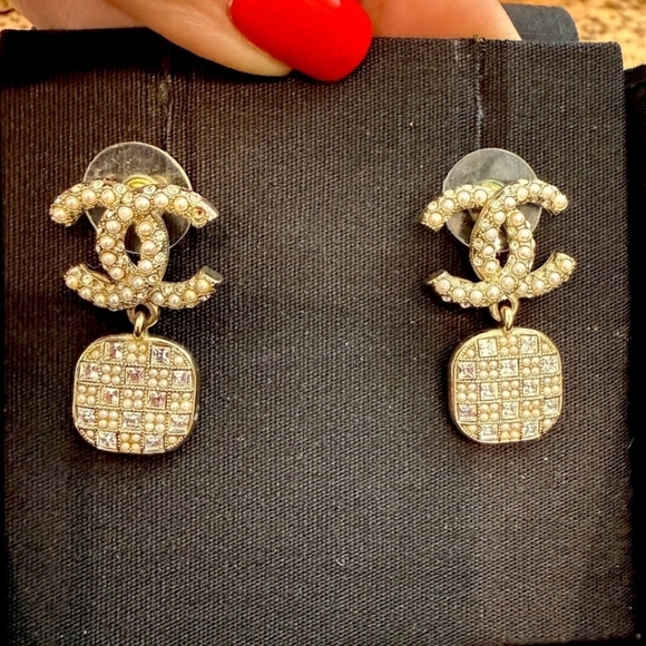 CHANEL Jewelry - Chanel Women's Earrings Drop Gold Pearls Crystals Studs Luxury Designer NEW